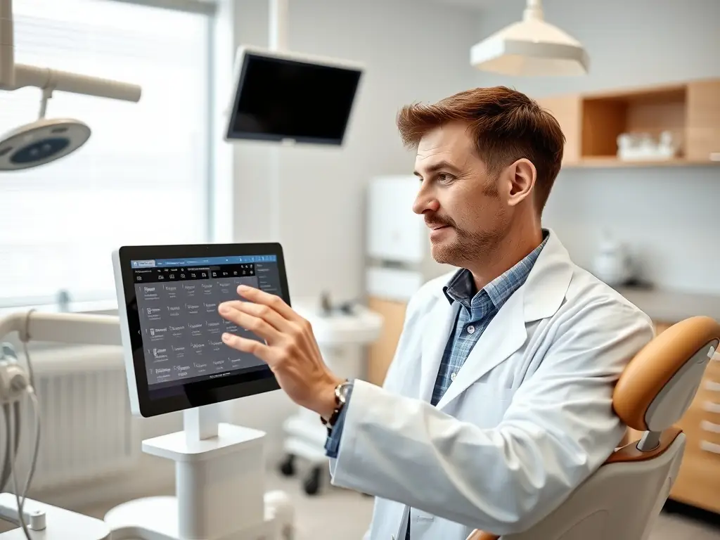 A photograph depicting Erin Haskell efficiently managing a dental office schedule on a computer, showcasing her organizational skills and attention to detail.